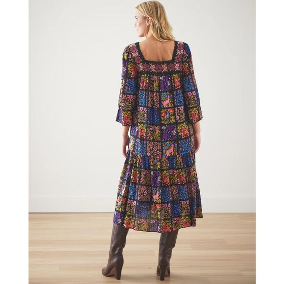 Printfresh Black Stained Glass Storybook Float On Dress Womens Large Boho Flowy - Picture 3 of 12